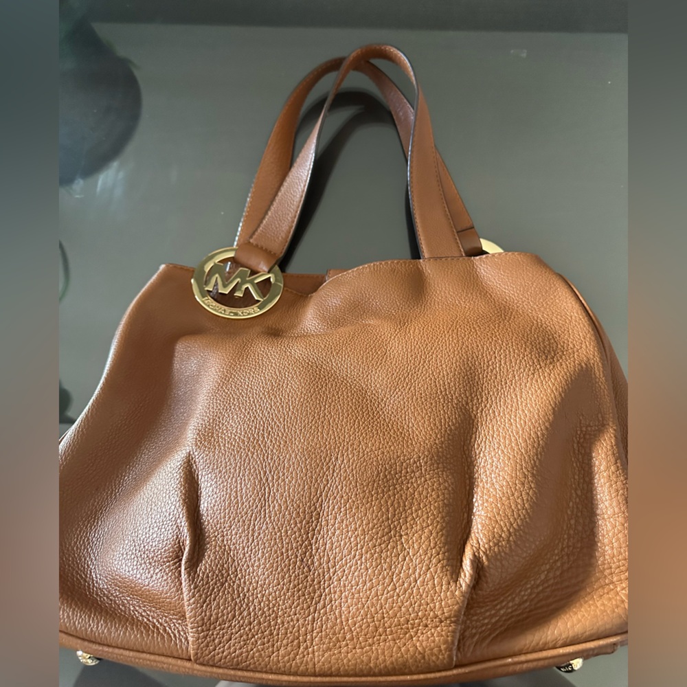 Michael Kors Tan Leather Shoulder Bag with Gold Accents